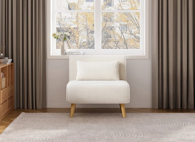 Fauteuil convertible en tissu effet peau de mouton blanc écru TONKA