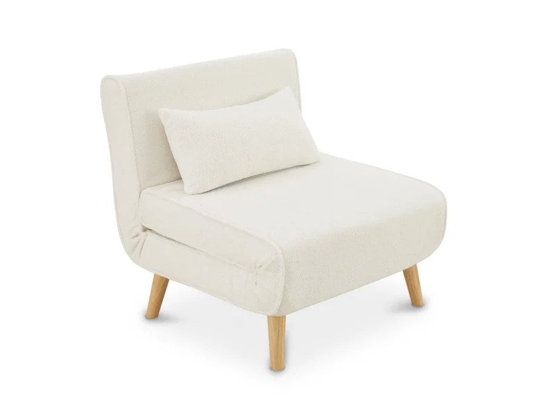 Fauteuil convertible en tissu effet peau de mouton blanc écru TONKA