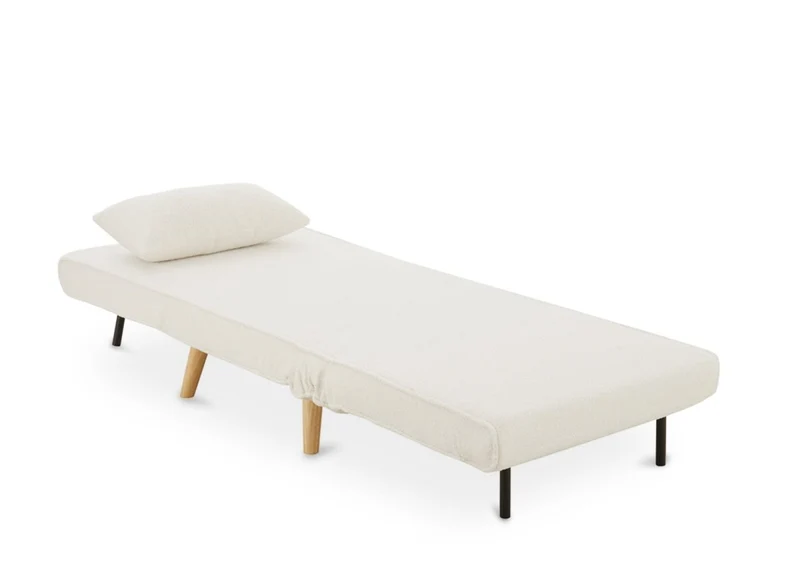 Fauteuil convertible en tissu effet peau de mouton blanc écru TONKA