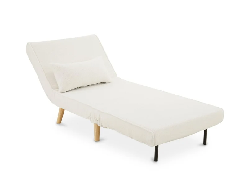 Fauteuil convertible en tissu effet peau de mouton blanc écru TONKA