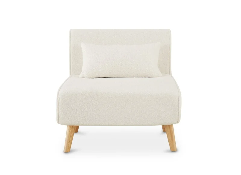 Fauteuil convertible en tissu effet peau de mouton blanc écru TONKA