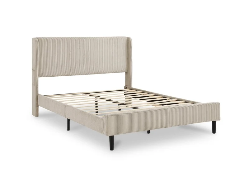 Lit double en velours côtelé épais taupe 160x200cm LEVY