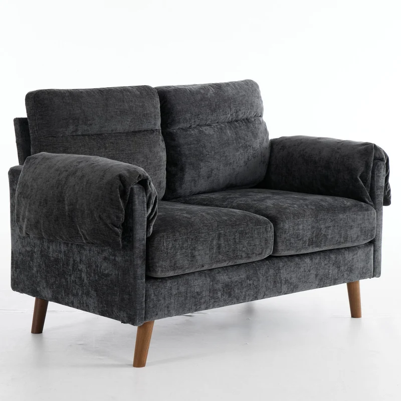 Canapé 2 places compact en chenille douce noire 124x70x85cm BIRCHSHELF