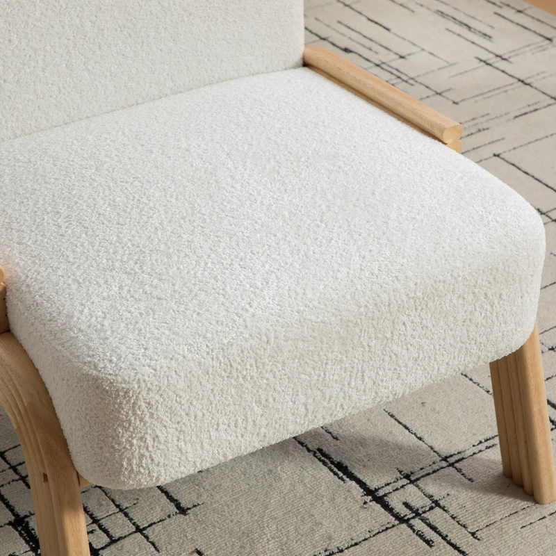Fauteuil lounge scandinave en tissu chenille ivoire confort moderne 72x61x78cm BIRCHCHAIR