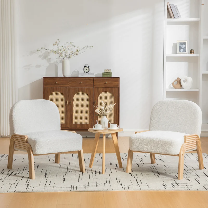 Fauteuil lounge scandinave en tissu chenille ivoire confort moderne 72x61x78cm BIRCHCHAIR