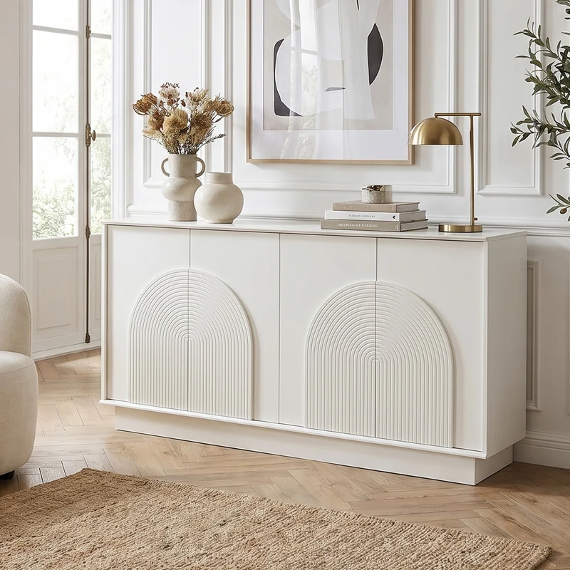 Buffet blanc moderne design arqué 4 portes 160x38x80cm BRACT