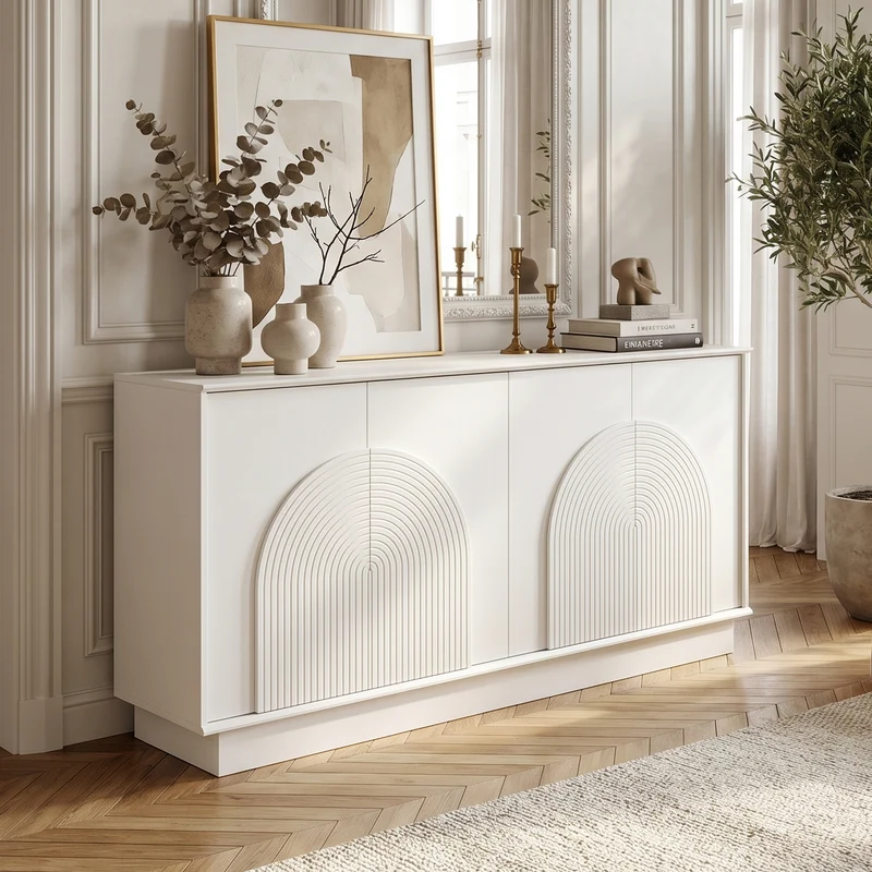 Buffet blanc moderne design arqué 4 portes 160x38x80cm BRACT