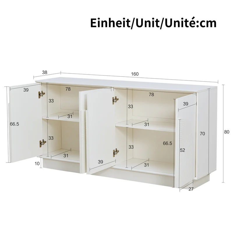 Buffet blanc moderne design arqué 4 portes 160x38x80cm BRACT