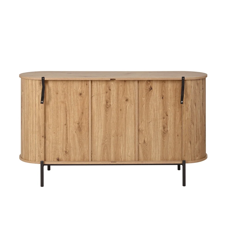 Buffet effet bois 2 portes en rotin et 3 tiroirs 140x 38x77,5cm BIRCHONE