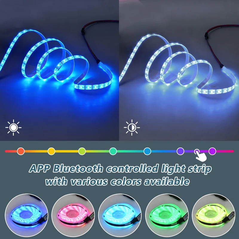 Meuble TV effet bois et noir avec LED 3 portes, 6 pieds BIRCHPLUS