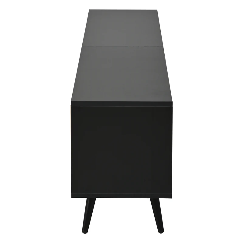 Meuble TV effet bois et noir avec LED 3 portes, 6 pieds BIRCHPLUS