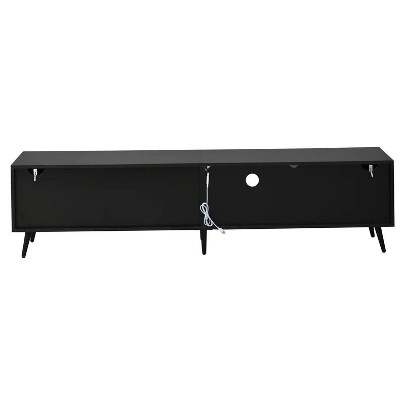 Meuble TV effet bois et noir avec LED 3 portes, 6 pieds BIRCHPLUS