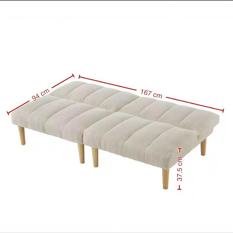 Canapé-lit 3 places clic-clac 3 positions en velours côtelé beige BIRCHPRIME
