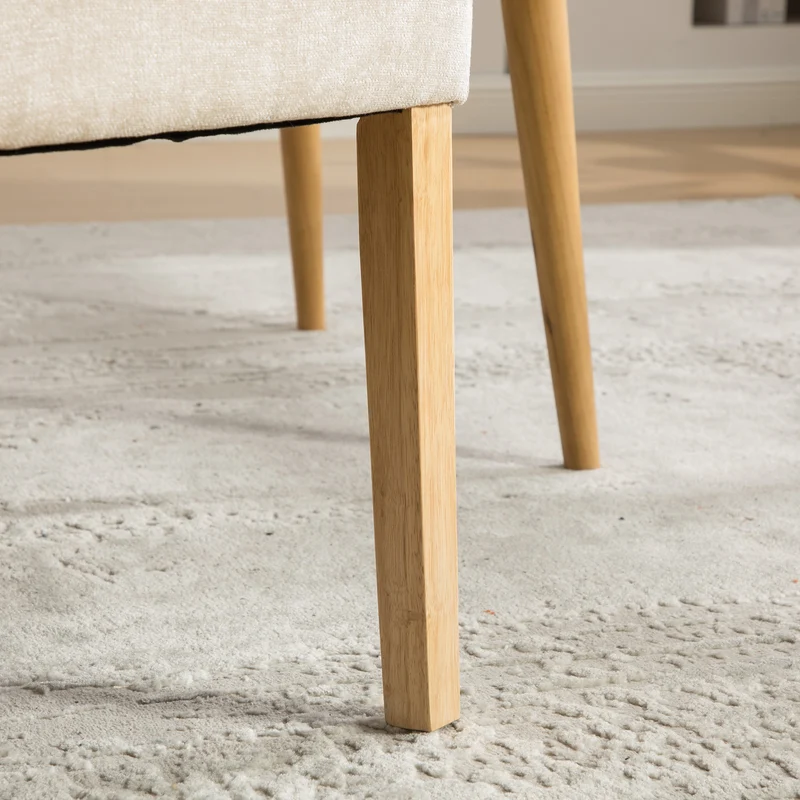 Lot de 2 chaises de salle à manger tissu chenille beige pieds bois massif BIRCHCURTAIN