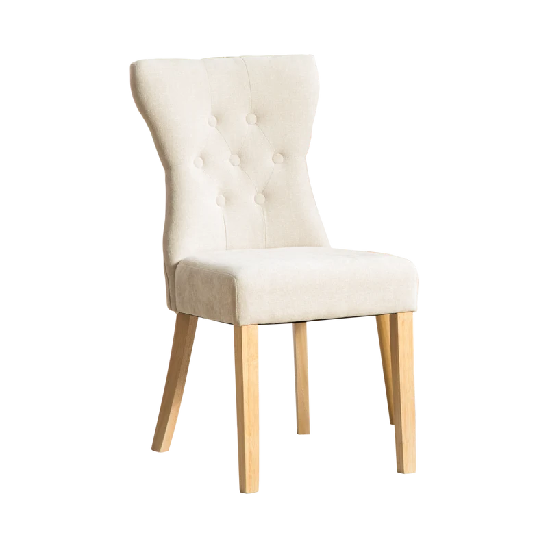 Lot de 2 chaises de salle à manger tissu chenille beige pieds bois massif BIRCHCURTAIN