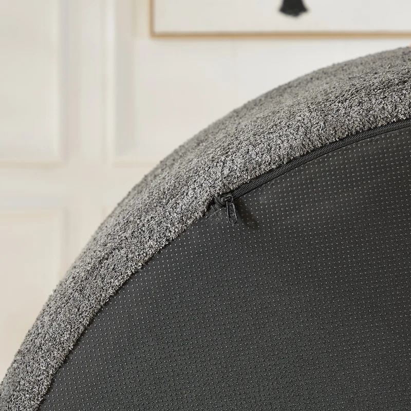 Fauteuil simple rond en chenille gris avec coussins sans montage BIRCHCONTAINER
