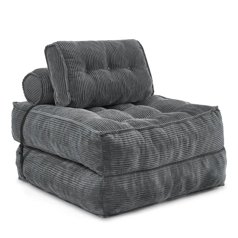 Chauffeuse convertible 1 place fauteuil de sol en velours côtelé gris BENCHLINE