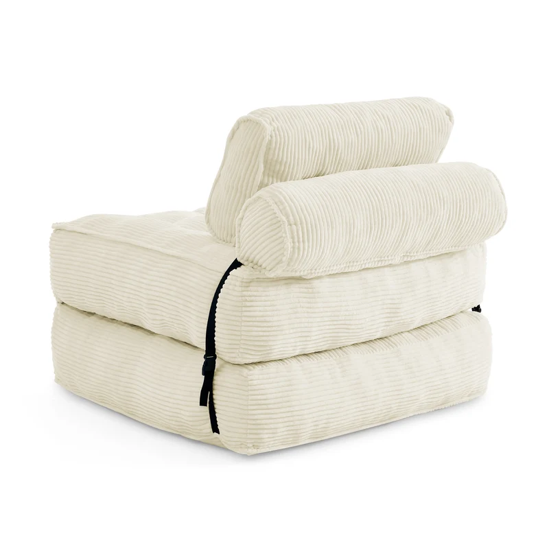 Chauffeuse convertible 1 place fauteuil de sol en velours côtelé beige BENCHMARBLE
