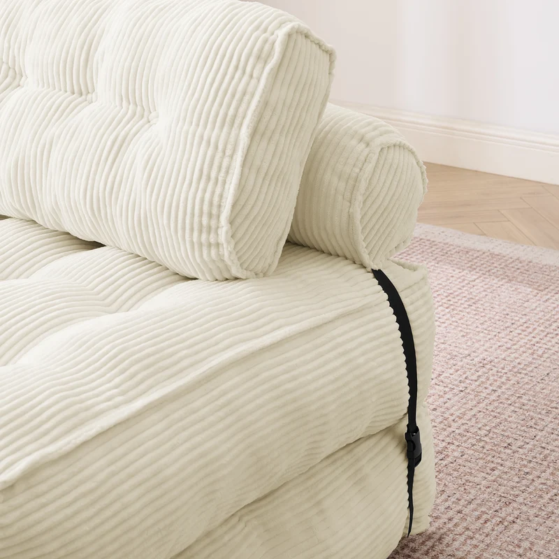Chauffeuse convertible 1 place fauteuil de sol en velours côtelé beige BENCHMARBLE