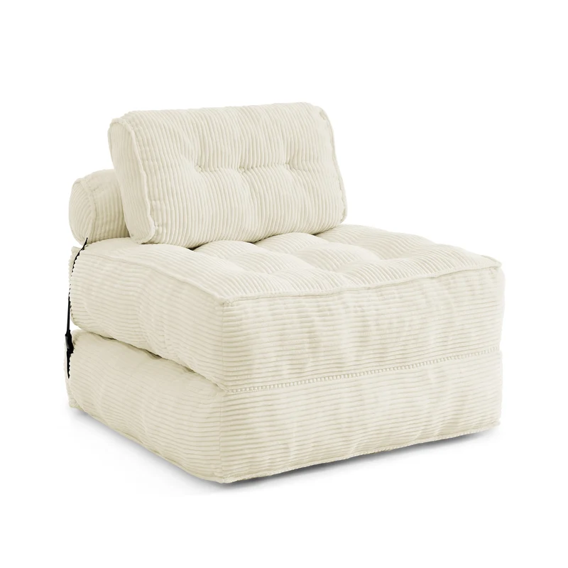 Chauffeuse convertible 1 place fauteuil de sol en velours côtelé beige BENCHMARBLE