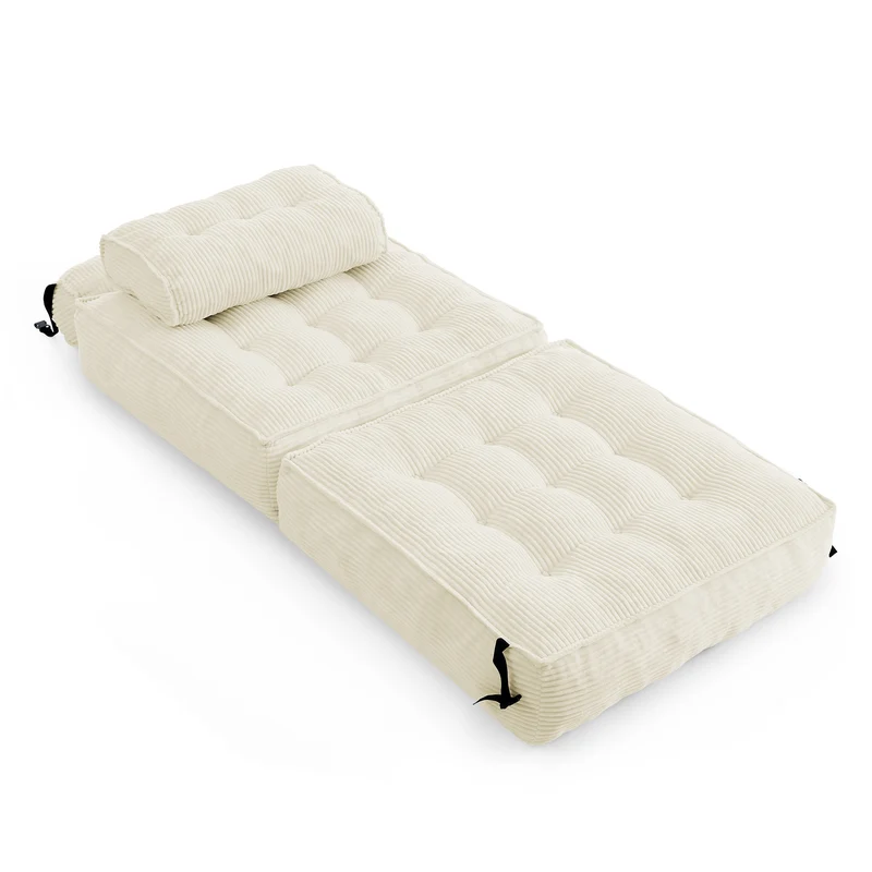 Chauffeuse convertible 1 place fauteuil de sol en velours côtelé beige BENCHMARBLE
