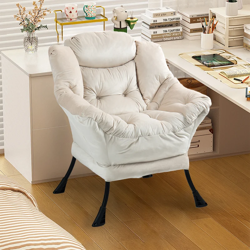 Fauteuil rembouré tissu beige en pieds métal poche latérale 75x80x85cm BOOKCASEBROWN