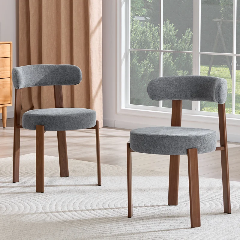 Lot de 2 chaises de salle à manger tissu gris dossier incurvé CLASSICBIRCHONE