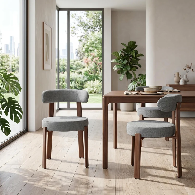 Lot de 2 chaises de salle à manger tissu gris dossier incurvé CLASSICBIRCHONE