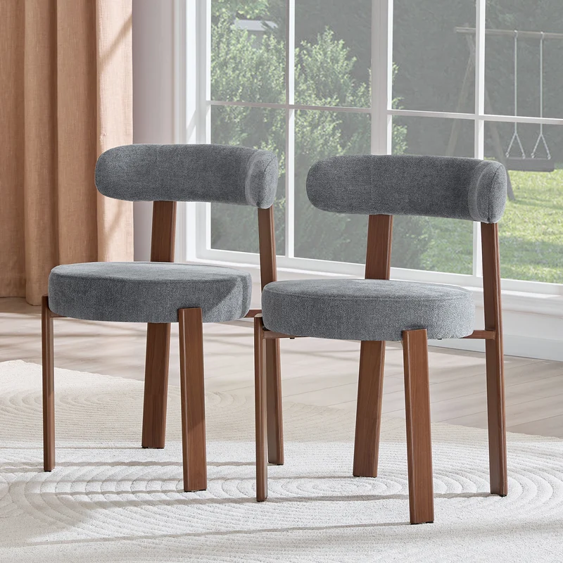 Lot de 2 chaises de salle à manger tissu gris dossier incurvé CLASSICBIRCHONE