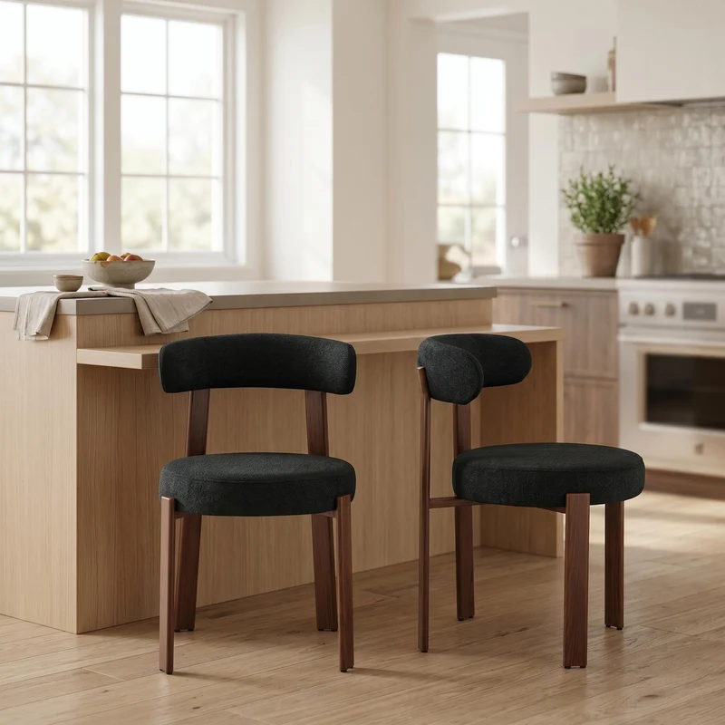 Lot de 2 chaises de salle à manger tissu noir dossier incurvé CLASSICBENCHSET