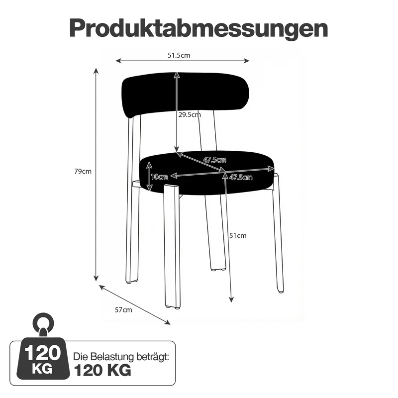 Lot de 2 chaises de salle à manger tissu noir dossier incurvé CLASSICBENCHSET
