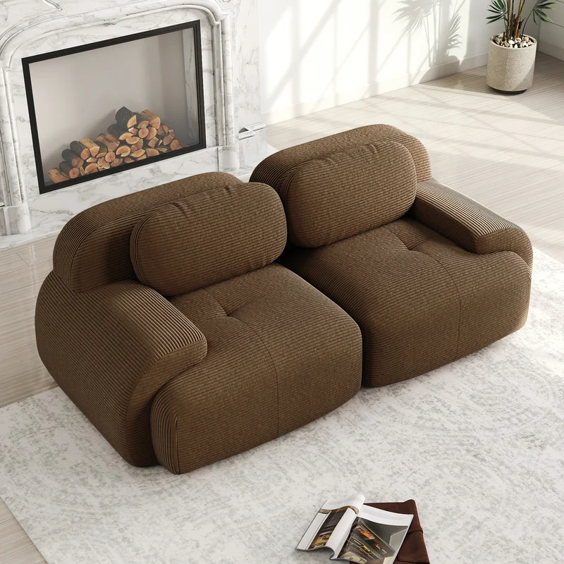 Canapé 2 places loveseat modulable en velours côtelé marron avec accoudoirs courbés, confort premium, sans montage MOMENTUMRIFTEE