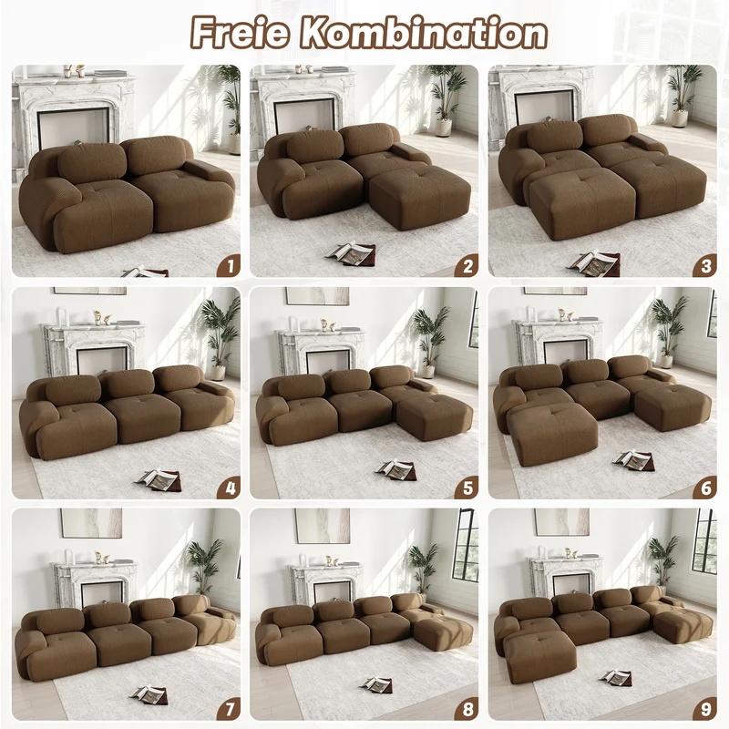 Canapé 2 places loveseat modulable en velours côtelé marron avec accoudoirs courbés, confort premium, sans montage MOMENTUMRIFTEE