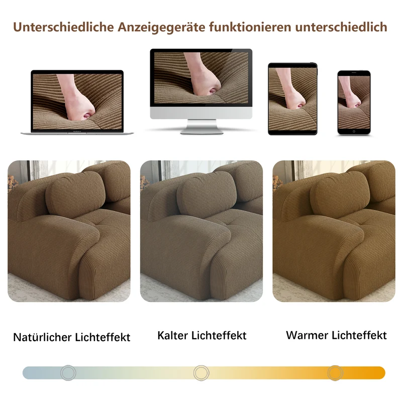 Canapé 2 places loveseat modulable en velours côtelé marron avec accoudoirs courbés, confort premium, sans montage MOMENTUMRIFTEE