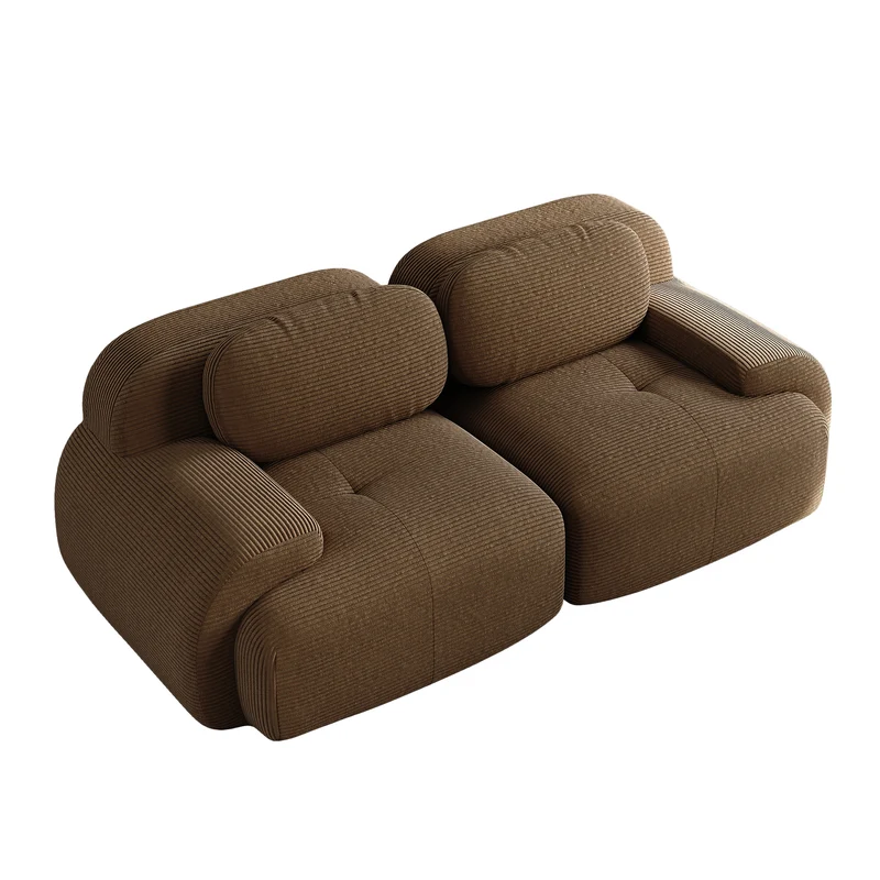 Canapé 2 places loveseat modulable en velours côtelé marron avec accoudoirs courbés, confort premium, sans montage MOMENTUMRIFTEE