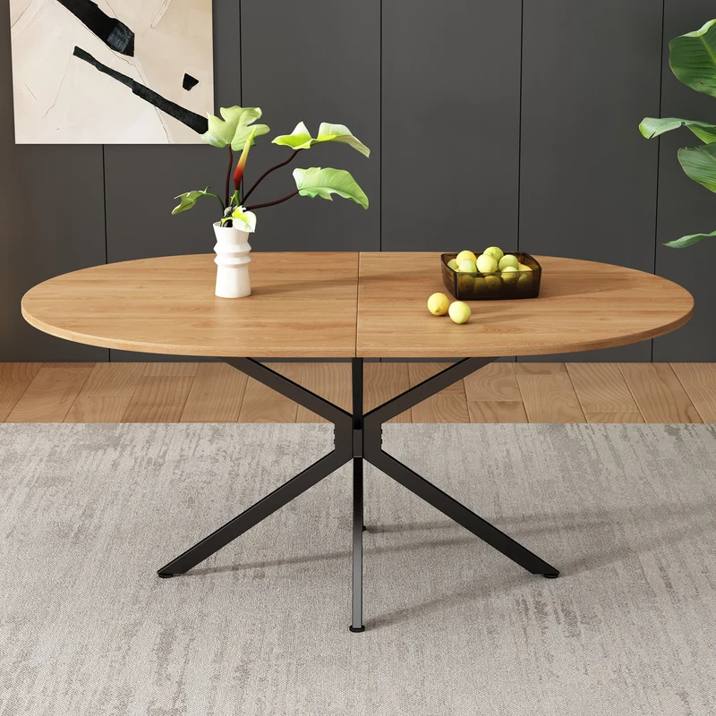 Table de salle à manger ovale effet bois, pieds en métal, 4-6 personnes 120x80cm TERRAENO