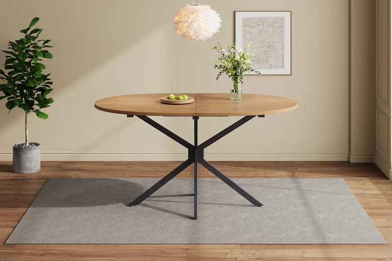 Table de salle à manger ovale effet bois, pieds en métal, 4-6 personnes 120x80cm TERRAENO