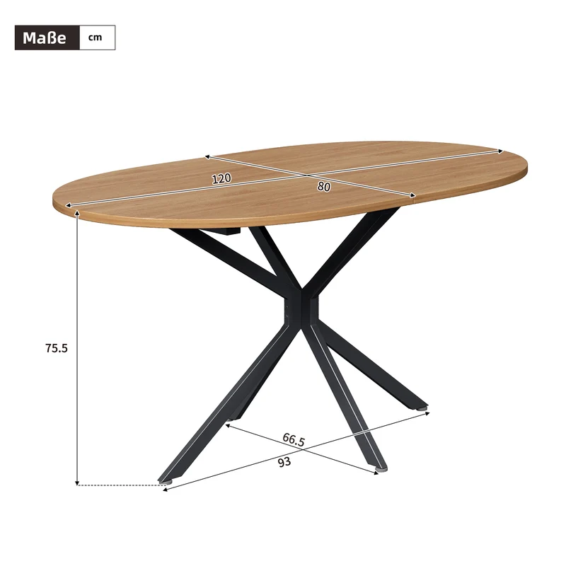 Table de salle à manger ovale effet bois, pieds en métal, 4-6 personnes 120x80cm TERRAENO