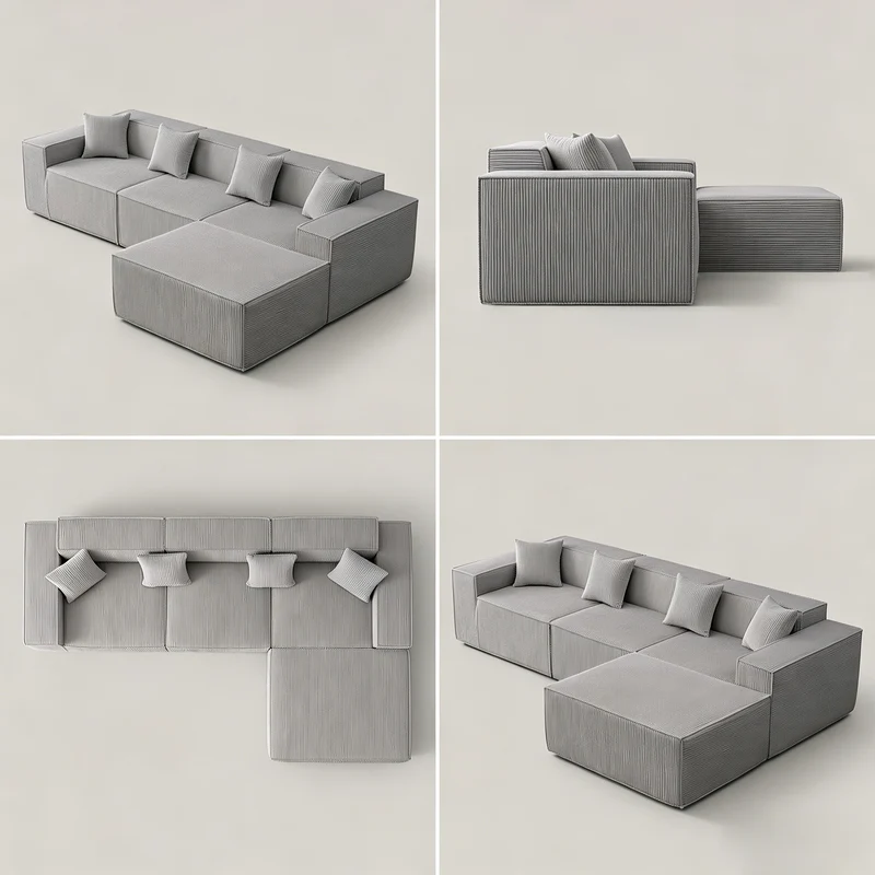 Canapé d'angle modulable convertible tissu côtelé gris, sans montage BRONZEBLUFF