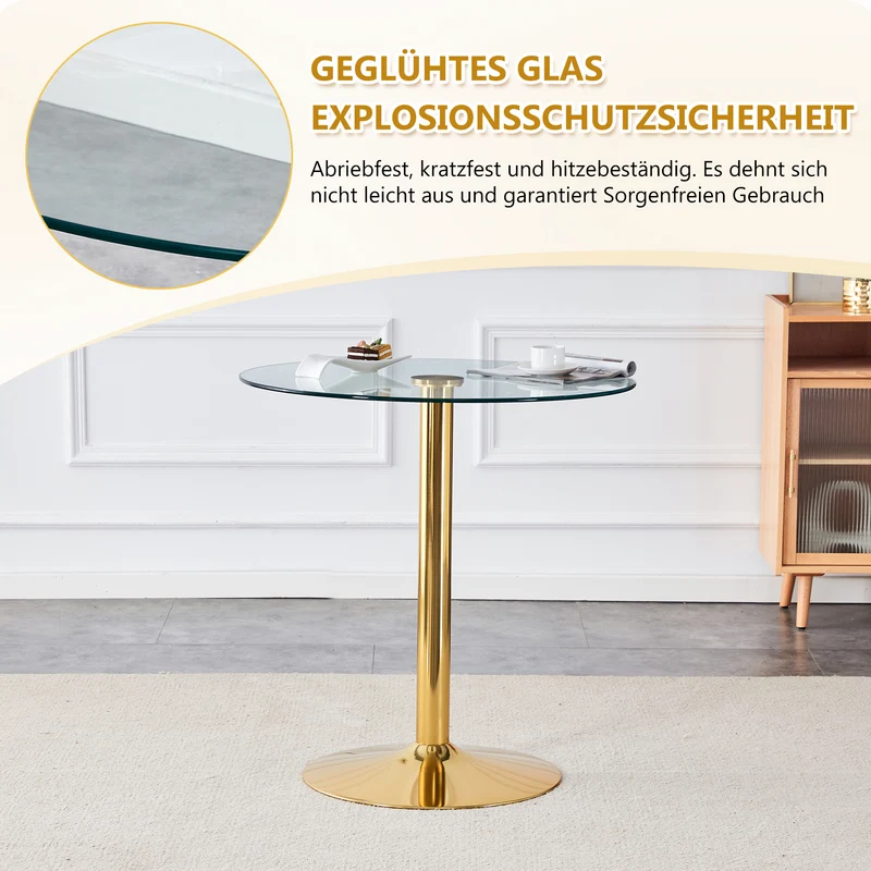 Table de bar ronde en verre trempé base doré, mange debout, 89x89x92cm ALUMINUMOTTOMAN