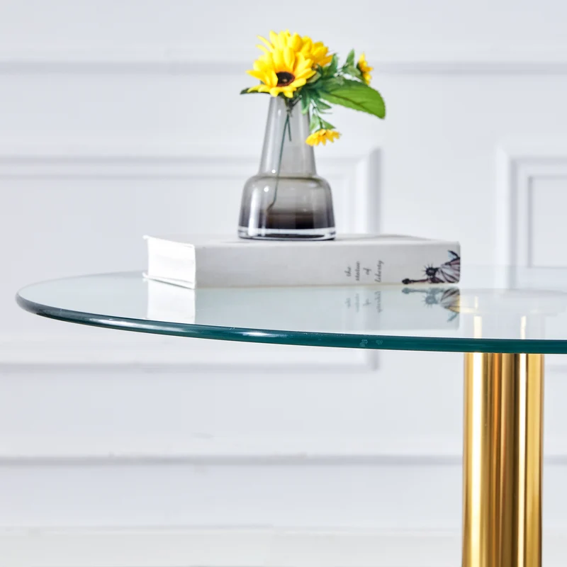Table de bar ronde en verre trempé base doré, mange debout, 89x89x92cm ALUMINUMOTTOMAN