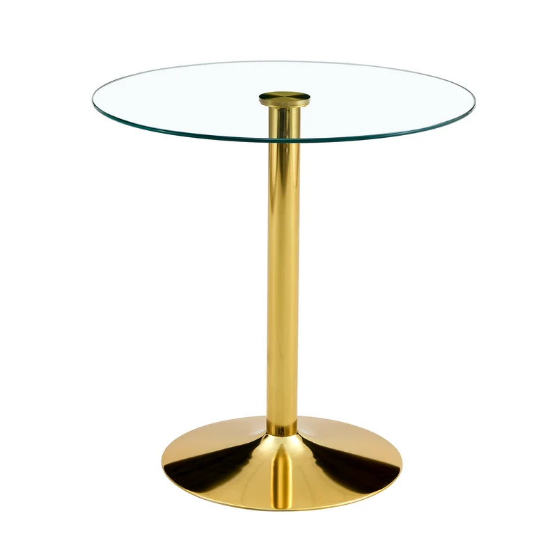 Table de bar ronde en verre trempé base doré, mange debout, 89x89x92cm ALUMINUMOTTOMAN