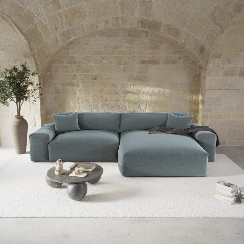 Canapé d'angle droit JOY Tissu tramé toucher doux