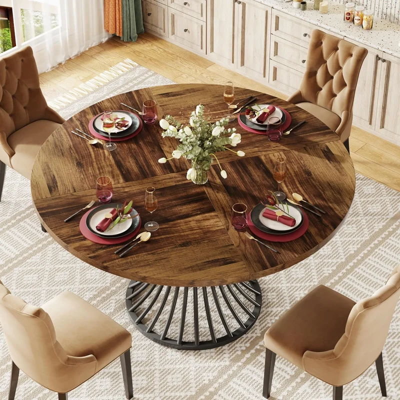 Table de salle à manger Yolande — métal, style industriel, ronde