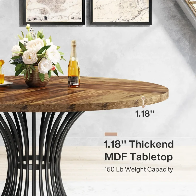 Table de salle à manger Yolande — métal, style industriel, ronde