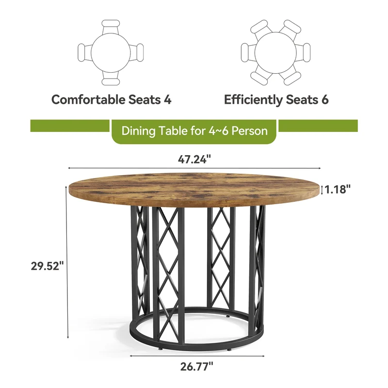 Table de salle à manger Yolande — métal, style industriel, ronde