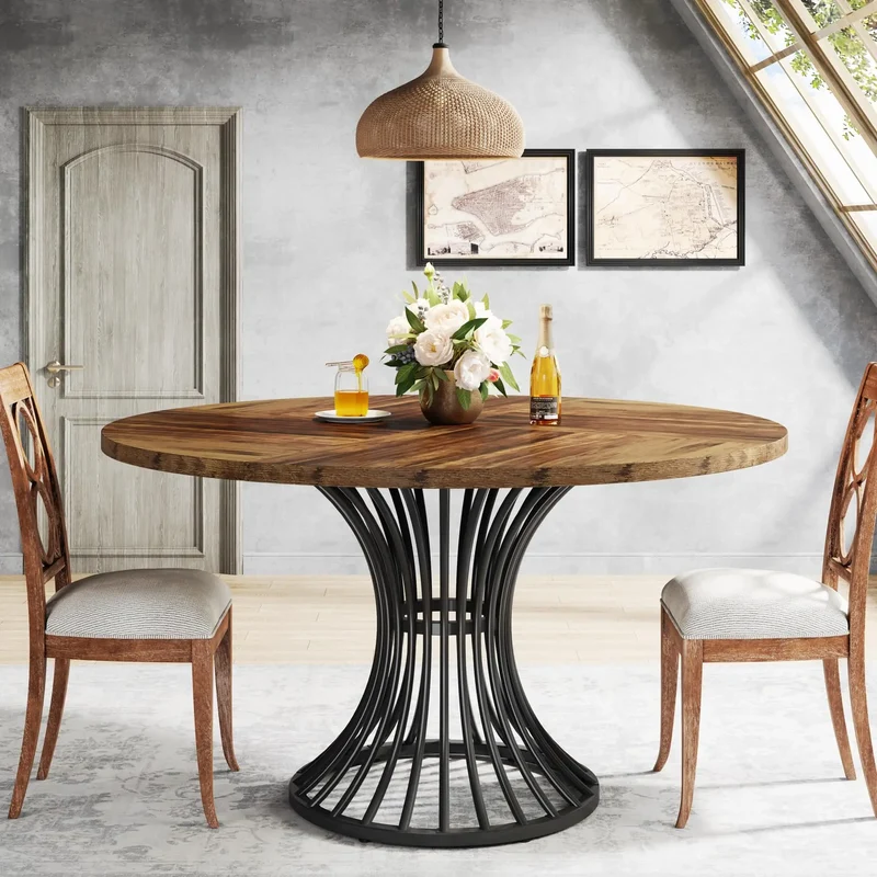 Table de salle à manger Yolande — métal, style industriel, ronde