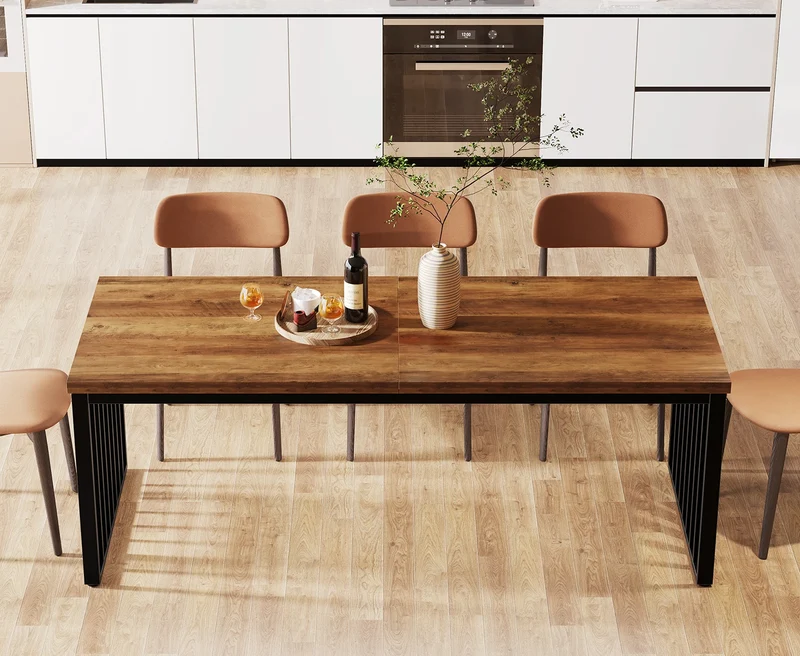 Table de salle à manger Michel — bois, métal, style industriel, rectangulaire
