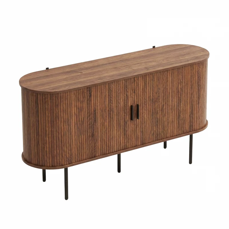 Buffet vintage effet noyer portes coulissantes à latte, poignées et pieds noir BIRCHROOM