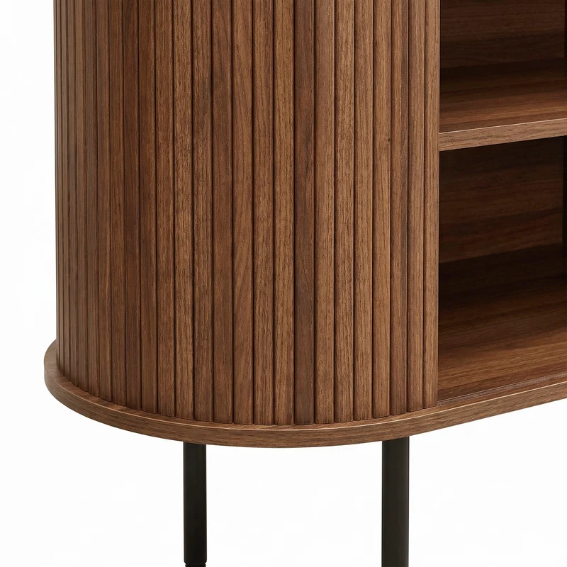 Buffet vintage effet noyer portes coulissantes à latte, poignées et pieds noir BIRCHROOM